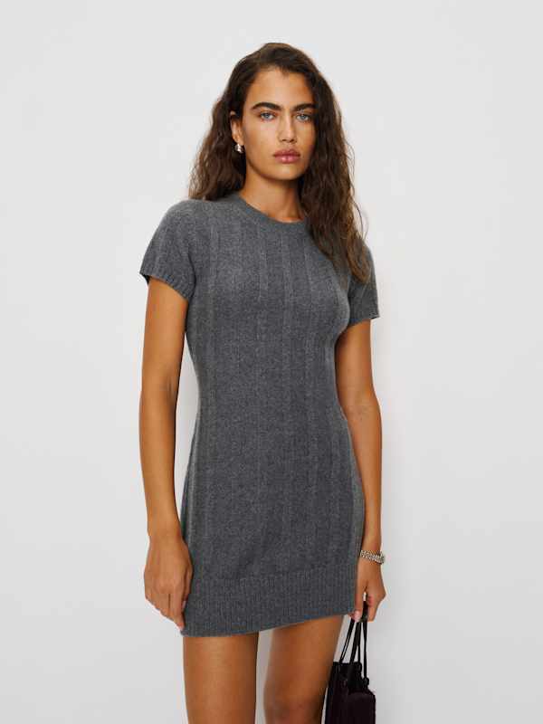 Sadie Cashmere Mini Dress - Ribbed Thunder